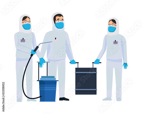 biohazard cleaning persons with sprayer characters