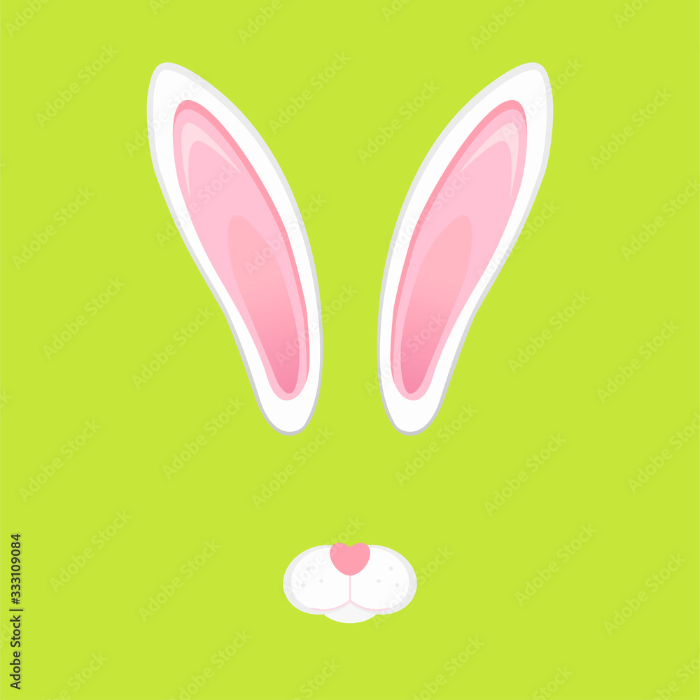 Easter bunny white ears and nose isolated. Cartoon cute rabbit mask for poster, banner or invitation cards. Vector illustration