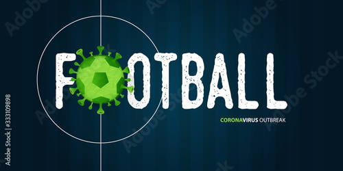 Coronavirus or covid-19 banner in football or soccer for coronavirus outbreak of a pandemic disease concept. Banner template design for headline news. The crisis of covid-19 disease on sports. Vector 