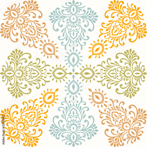 Indian ornament, hand-drawn seamless background. Perfect as an element, as a postcard, or as an invitation, or as a decoration element. Vector, stock illustration.
