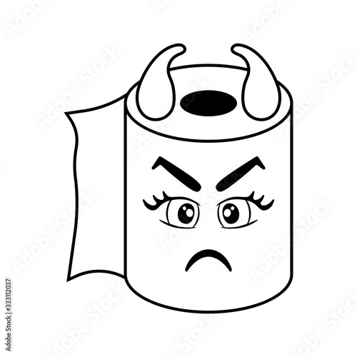 Toilet paper roll like an emoji. Scary face. Cheer clipart for t-shirt, badge, doormat, pillow, card, package.