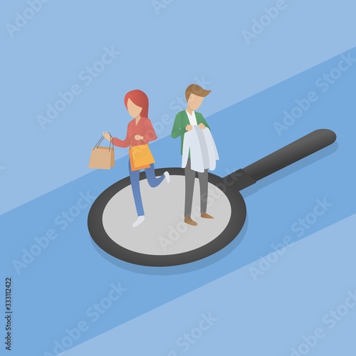Customer insight and analytics description,Magnifying glass find customer satisfaction,Vector illustration