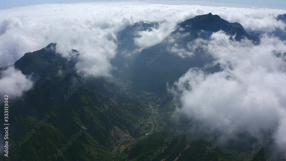 AERIAL: Mountain Top above the clouds in Madeira AERIAL: Mountain Top above the clouds in Madeira