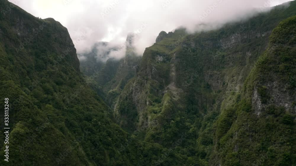 AERIAL: Green Misty Mountains in Madeira Portugal AERIAL: Green Misty Mountains in Madeira Portugal