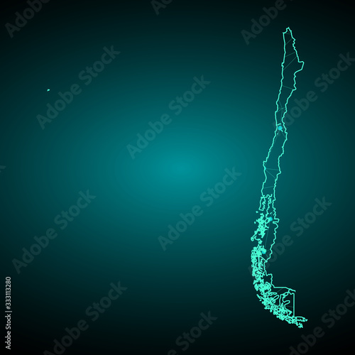 Abstract mesh line and point scales on dark background with map of Chile. Wire frame 3D mesh polygonal network line, design sphere, dot and structure. Vector illustration eps 10. - Vector