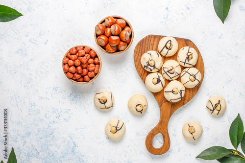 Delicious cookies with hazelnuts,top view