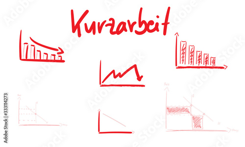 Kurzarbeit Zeichen Symbole Wirtschaft Diagramm Icon Sketch Text