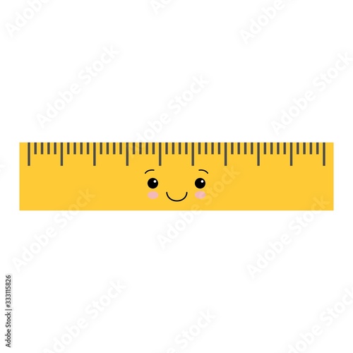 Cartoon cute school ruler isolated on white background for educational, school or office design. Kawaii style