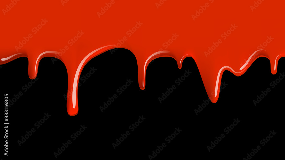 Vector illustration of down flowing liquid resembling to blood or paint on black background