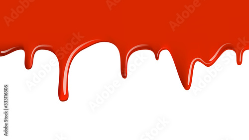 Vector illustration of down flowing liquid resembling to blood or paint on white background
