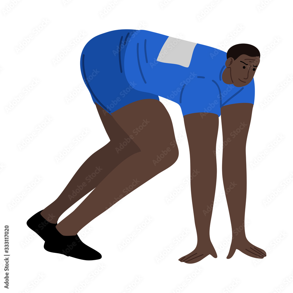 Athlete sprinter man getting ready to run on low start. Vector illustration in the flat cartoon style Athlete sprinter man getting ready to run on low start. Vector illustration in the flat cartoon style