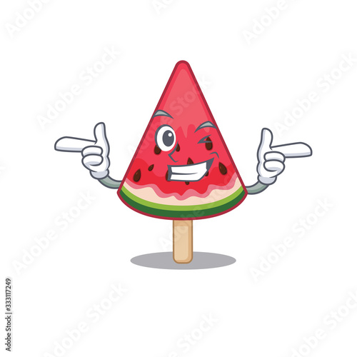 Smiley watermelon ice cream cartoon design style showing wink eye