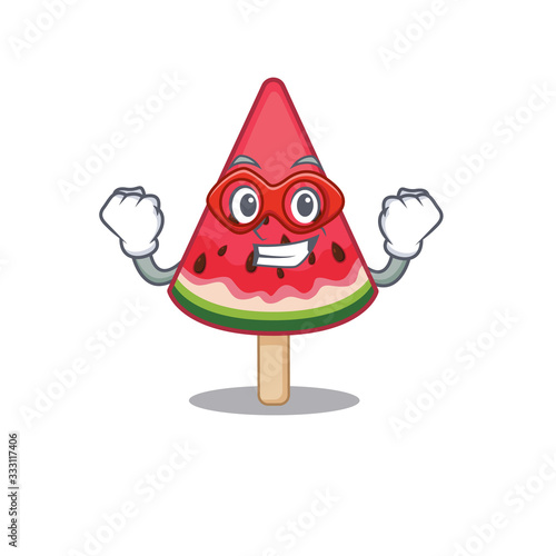 A picture of watermelon ice cream in a Super hero cartoon character