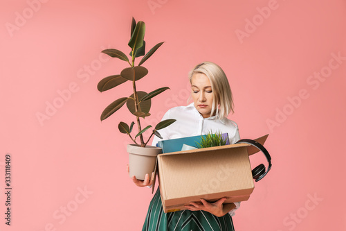 Sad fired mature woman with...