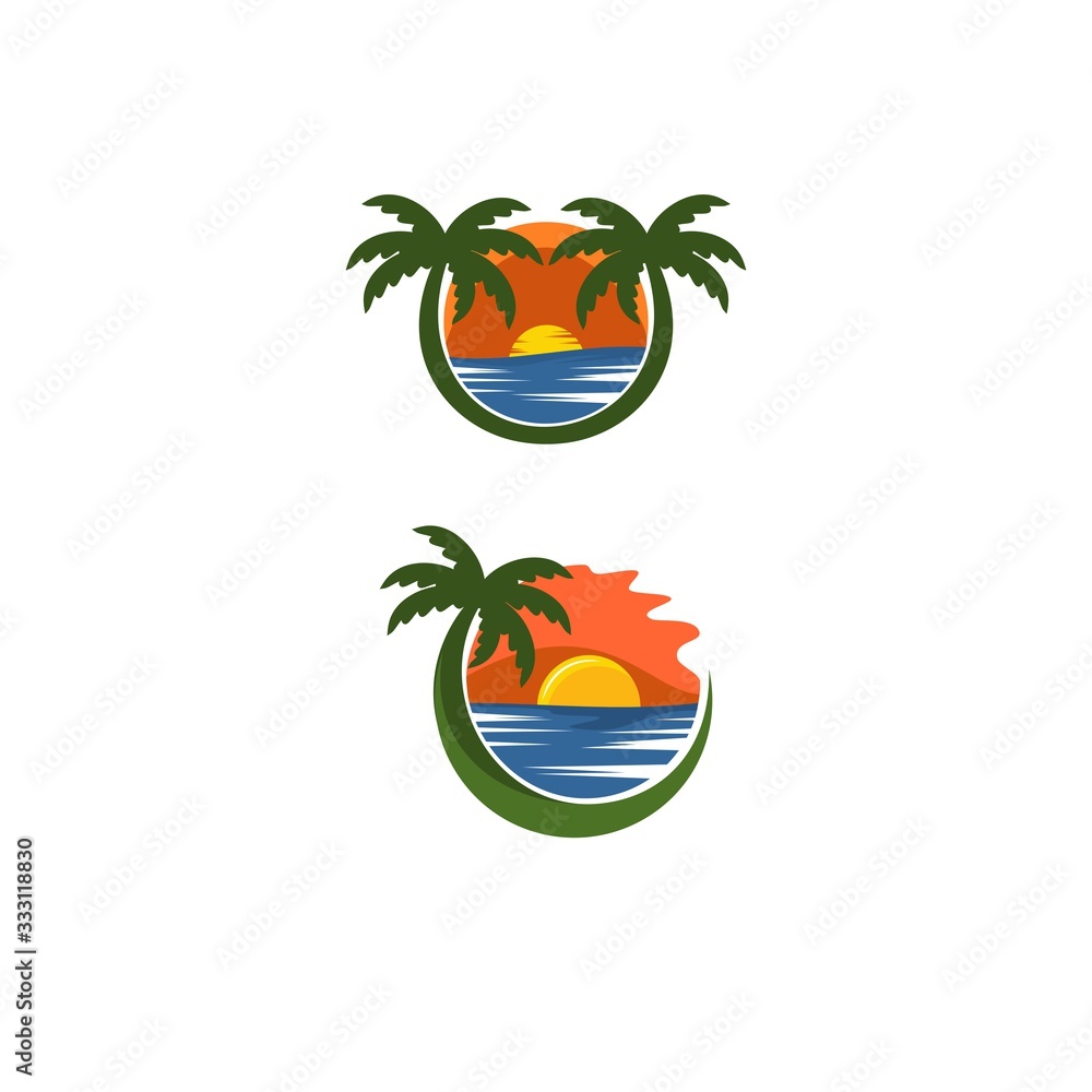 Naklejka premium Sunset Beach Flat design logo