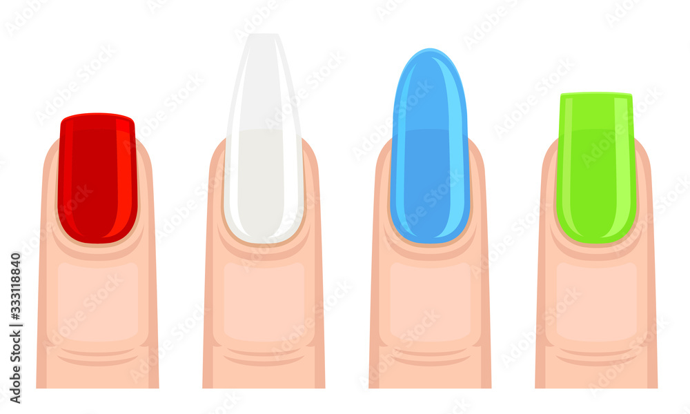 Fingers with Nails of Different Shapes Colored with Nail Polish Vector Set Fingers with Nails of Different Shapes Colored with Nail Polish Vector Set