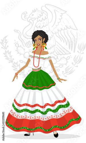 Girl in traditional Mexican dress, for the national holidays of Independence Day. articulated doll