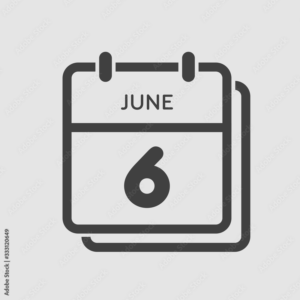 Icon calendar day 6 June, summer days of the year