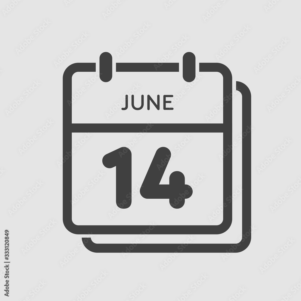 Icon calendar day 14 June, summer days of the year Icon calendar day 14 June, summer days of the year