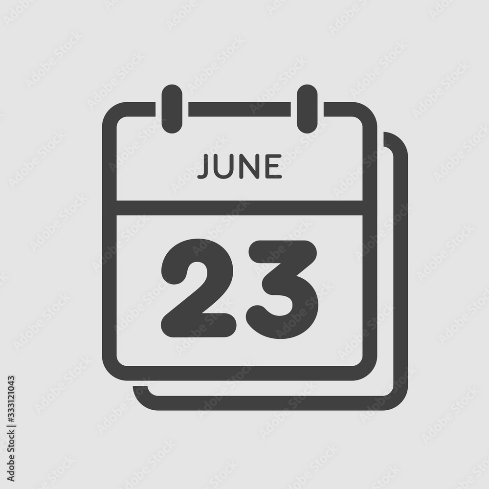 Icon calendar day 23 June, summer days of the year Icon calendar day 23 June, summer days of the year