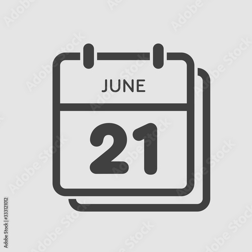 Icon calendar day 21 June, summer days of the year