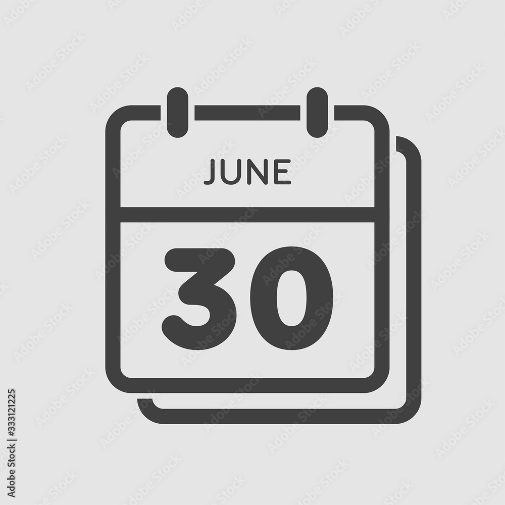 Icon calendar day 30 June, summer days of the year Icon calendar day 30 June, summer days of the year