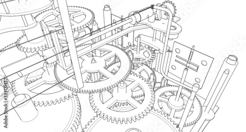  clockwork sketch mechanism 3d illustration