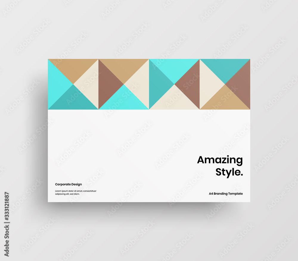 Fototapeta premium Creative business presentation vector A4 horizontal orientation front page mock up. Modern corporate report cover abstract geometric illustration design layout. Company identity brochure template.