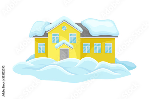House Undergoing Natural Disaster Like Snow Drifts or Blockage Vector Illustration