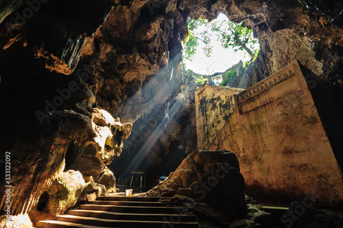 Sunbeam in cave  kaoluang mountain  in phetchaburi thailand 
