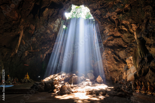 Sunbeam in cave kaoluang mountain in phetchaburi thailand 