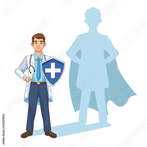 super doctor with shield and shadow vs covid19