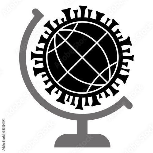 Sign "Globe and virus". Pandemic medical concept with dangerous cells. Vector illustration isolated on white background.