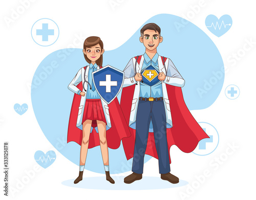 super doctors couple with hero cloak and shield vs covid19