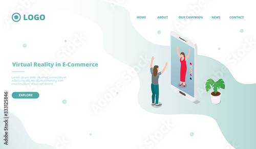 vr virtual relity for ecommerce shopping for website template or landing homepage with isometric style