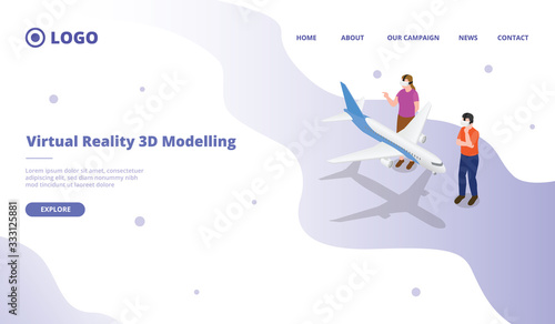 vr virtual reality for 3d modelling object for website template or landing homepage with isometric style