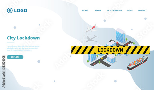 city lockdown for corona virus covid-19 for website template or landing homepage with isometric style