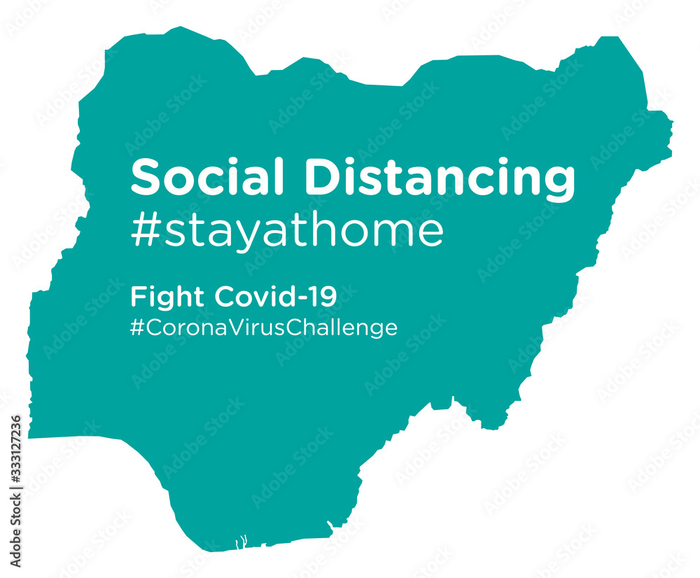Nigeria map with Social Distancing stayathome tag