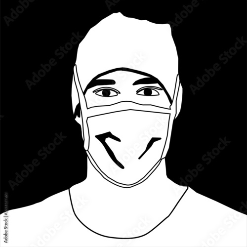 Vector illustration a medical man wears a mask to protect himself from the virus