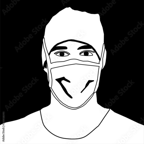 Vector illustration a medical man wears a mask to protect himself from the virus