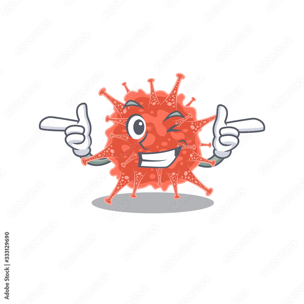 Smiley orthocoronavirinae cartoon design style showing wink eye