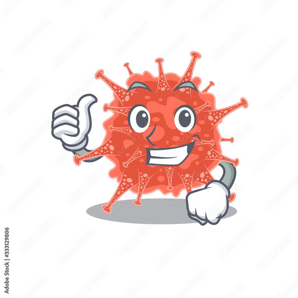 Cool orthocoronavirinae cartoon design style making Thumbs up gesture Cool orthocoronavirinae cartoon design style making Thumbs up gesture