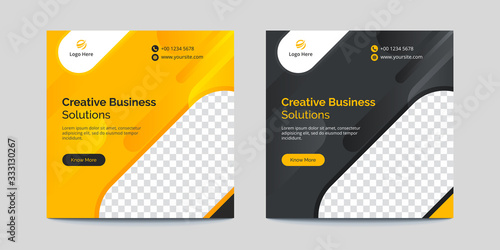 Yellow and Black Rounded Shapes Corporate Business Instagram Banner