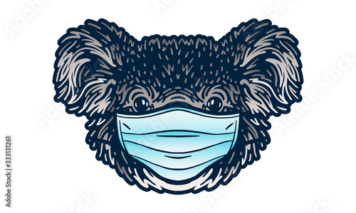Portrait of a koala bear wearing medical mask. Coronavirus concept. Respiratory protection.