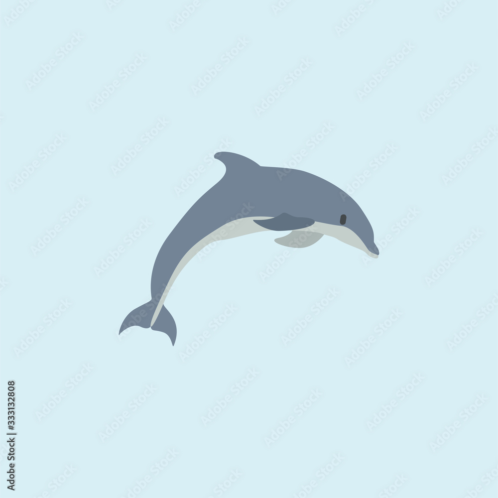 Fototapeta premium Cartoon dolphin. Cute Cartoon dolphin, Vector illustration on a blue background. Drawing for children.