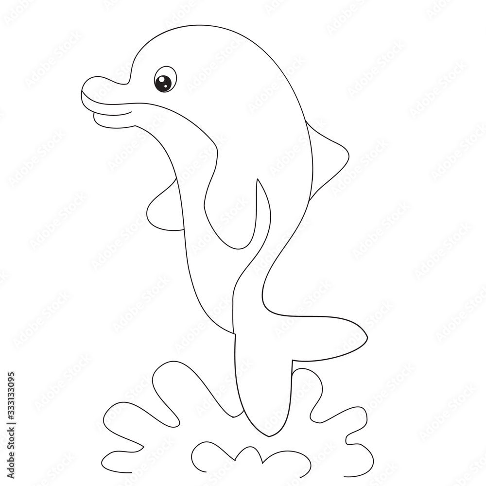 dolphin in cartoon style jumped out of the water, outline drawing, isolated object on a white background, vector illustration, dolphin in cartoon style jumped out of the water, outline drawing, isolated object on a white background, vector illustration,