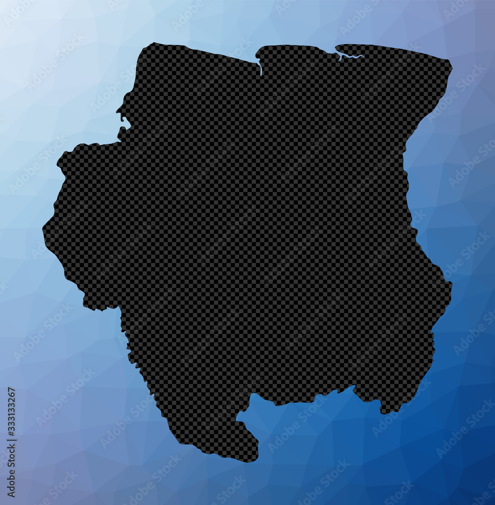 Suriname geometric map. Stencil shape of Suriname in low poly style. Trendy country vector illustration.