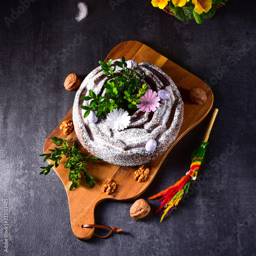 Polish Easter cake with nuts and chocolate photo