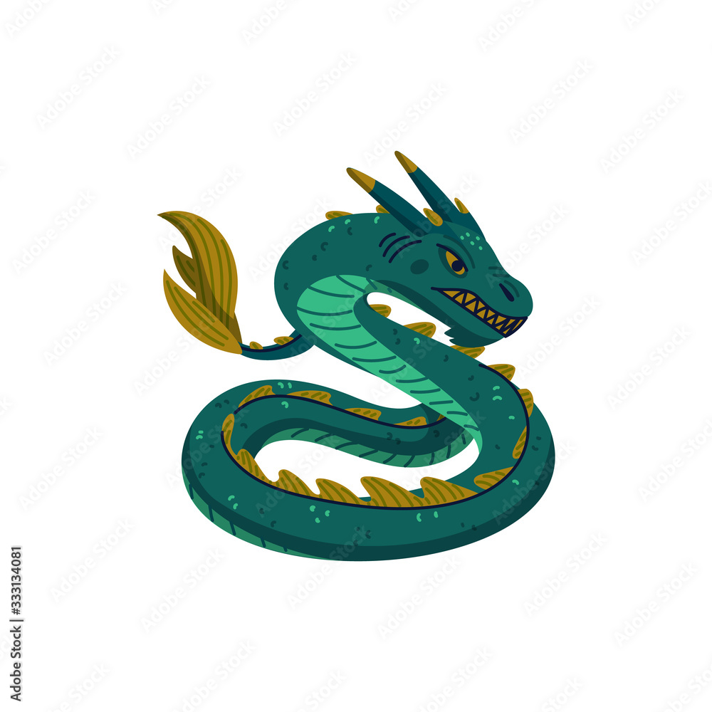 Fototapeta premium Magical creatures set. Mythological animal - basilisk. Doodle style black and white vector illustration isolated on white background. Tattoo design or coloring page, Line Art.
