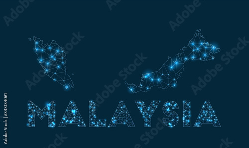 Malaysia network map. Abstract geometric map of the country. Internet connections and telecommunication design. Authentic vector illustration.